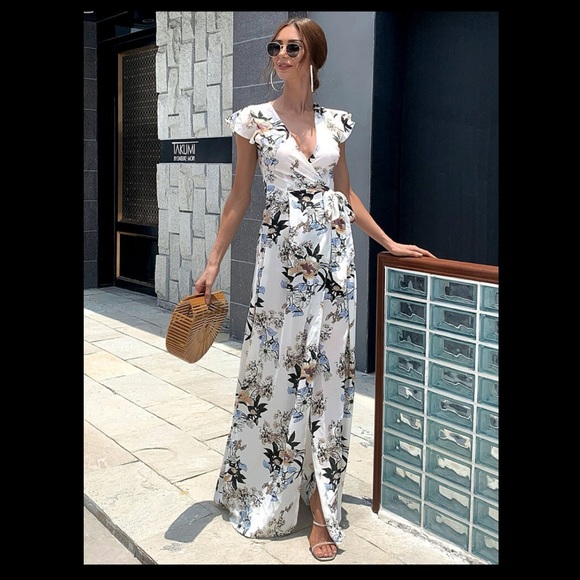 Shein Wrap Tie Side Floral Print Dress - Picture 3 of 4